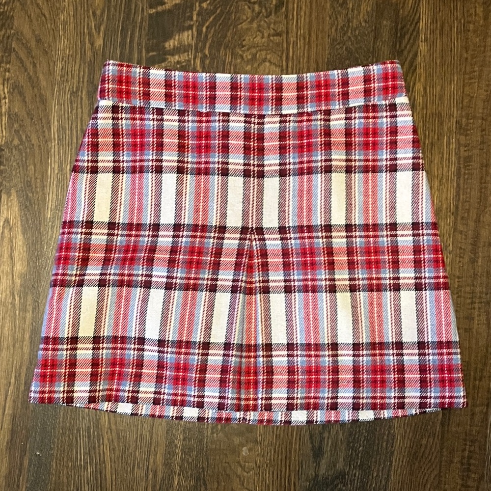 J. Crew Red and White Plaid Mini Skirt
